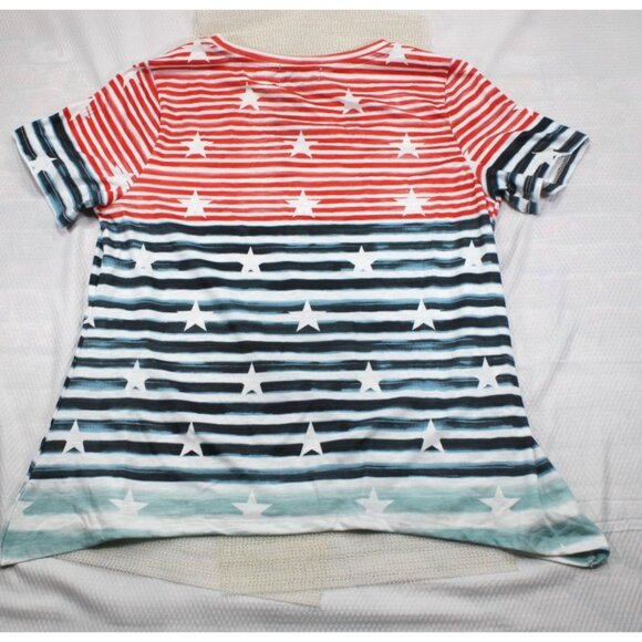 NWT Thomas & Olivia Womens V-Neck Striped Star Studded Short Sleeve T-Shirt XL - Picture 9 of 10
